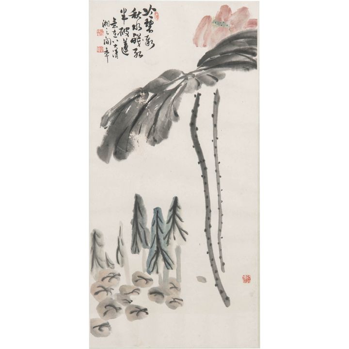 陳半丁 荷花圖鏡框 A Chinese lotus painting, signed Chen Banding (Chinese, 1876-1970)