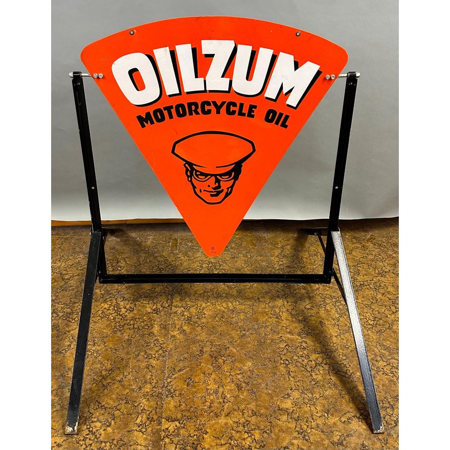 Oilzum Motorcycle Oil w/Logo Metal Sign & Stand (TAC)
