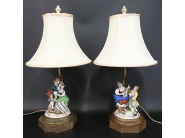 Vintage German Porcelain Figurines Converted into Lamps, Pair