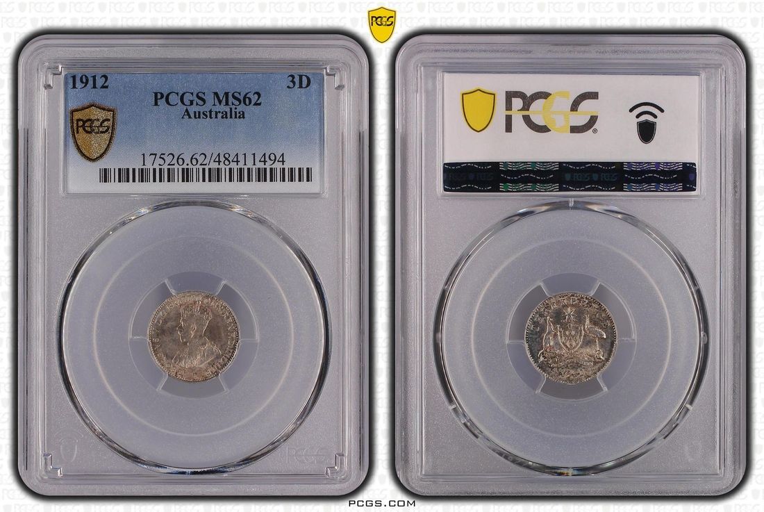 Australia 1912 Threepence, PCGS MS62 (Pop 14)