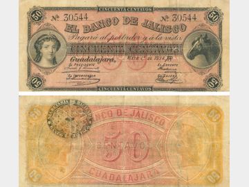 M376a – 50 Centavos El Banco de Jalisco 1914. F