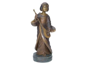 Large Meiji-Period Style Reproduction Bronze Kabuki Female Figure
