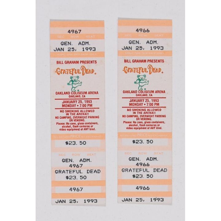 1993 Lot of 2 Grateful Dead Oakland Coliseum Tickets Set of Tickets NG