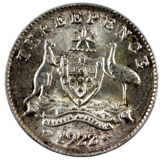 Australia 1922 Threepence, Choice Uncirculated