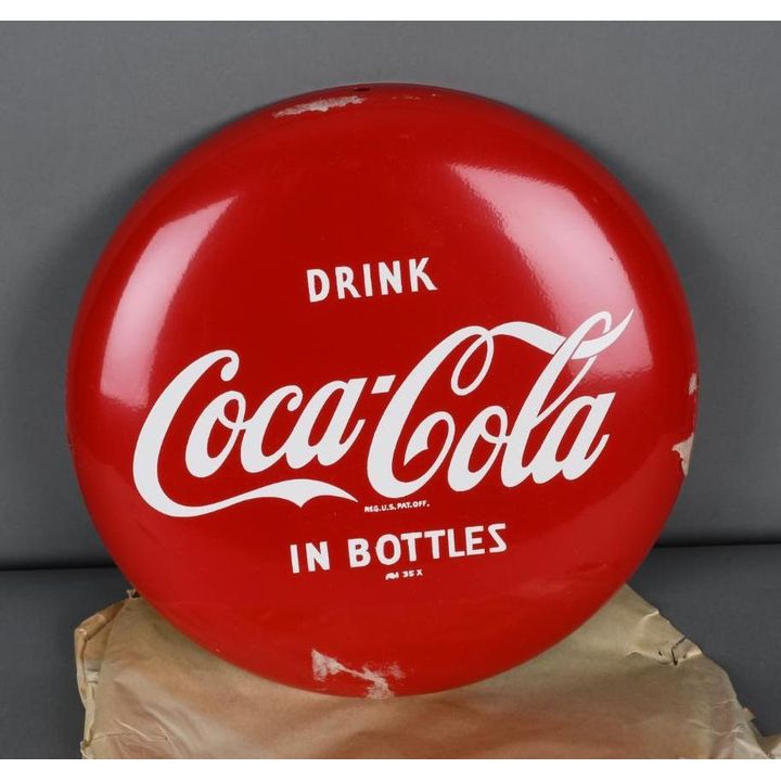 Drink Coca-Cola In Bottles Metal Button Sign (TAC)