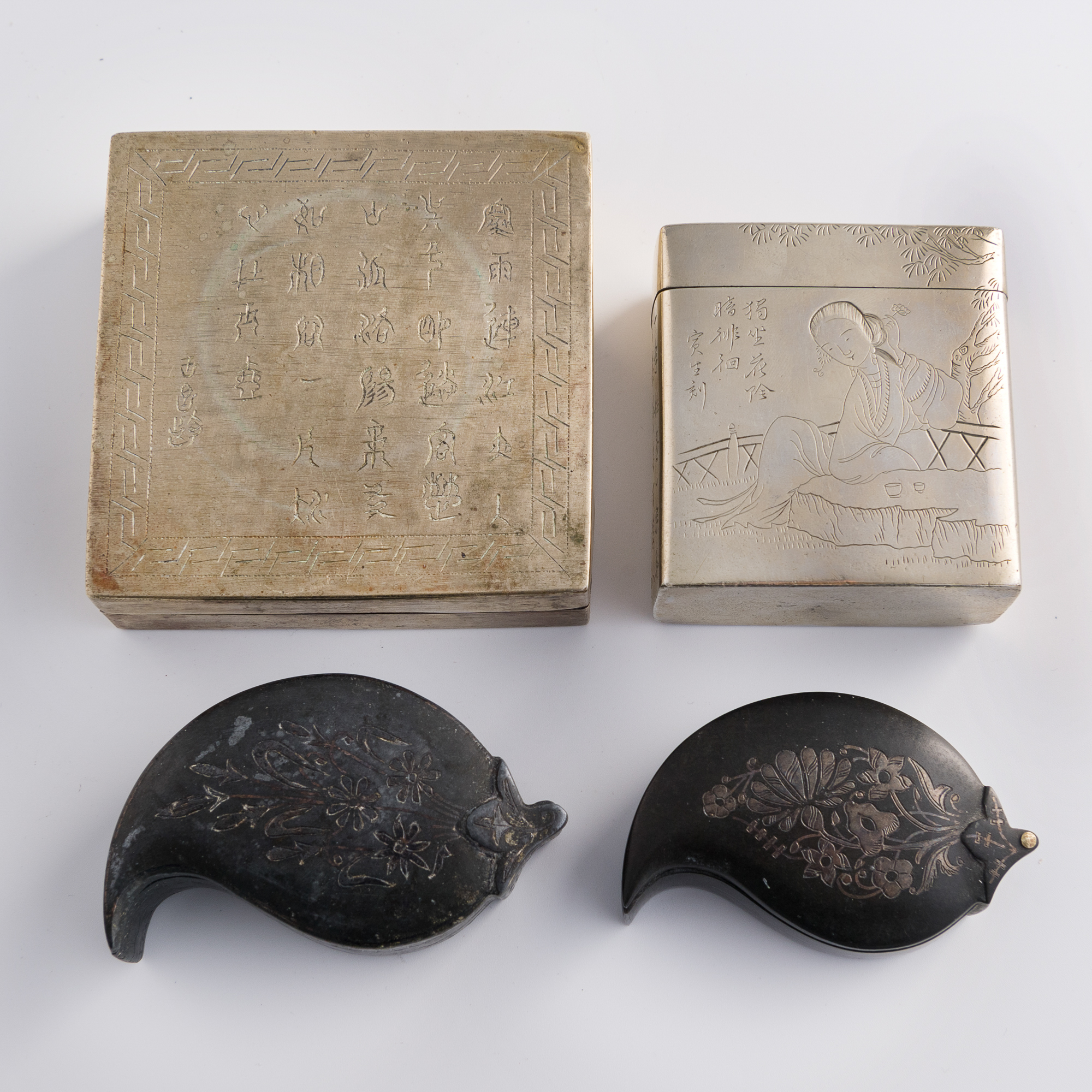 十九世紀晚/二十世紀早合金金屬盒四隻Four Chinese alloy metal boxes