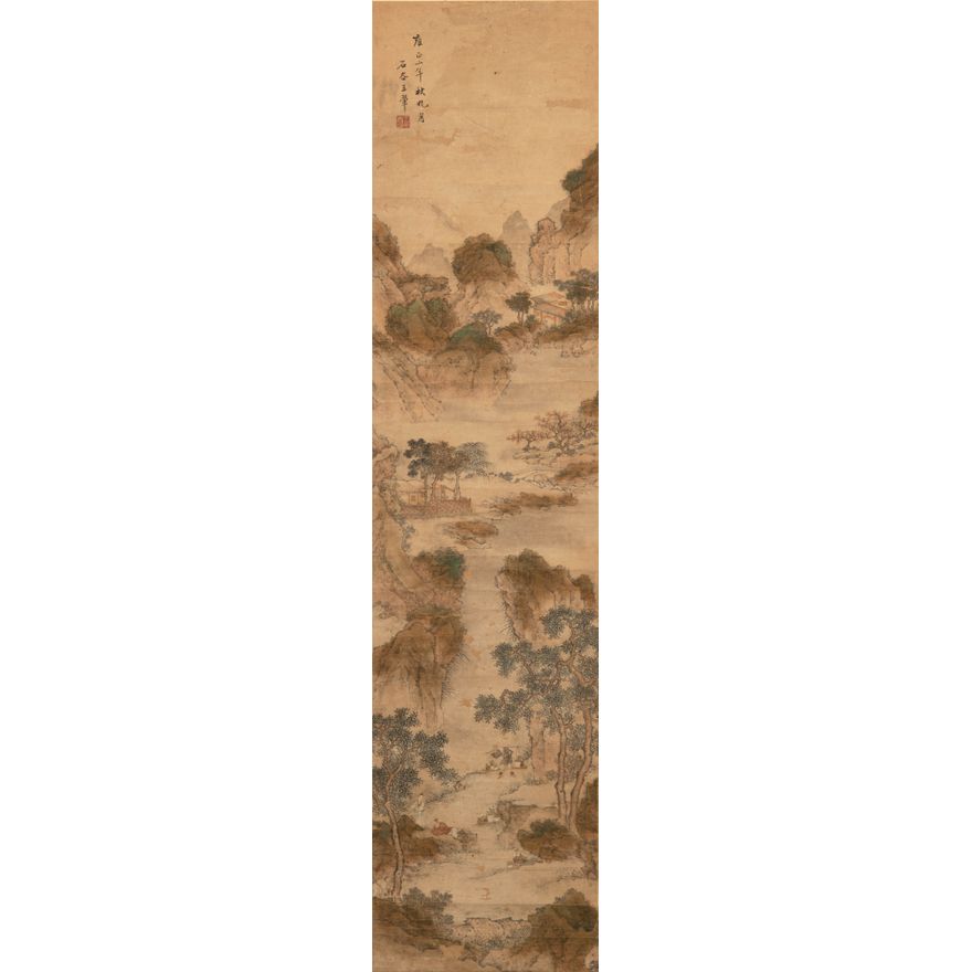 王石谷款   山水立軸 A Chinese landscape painting, attributed to Wang Shigu (Chinese, 1632-1717)
