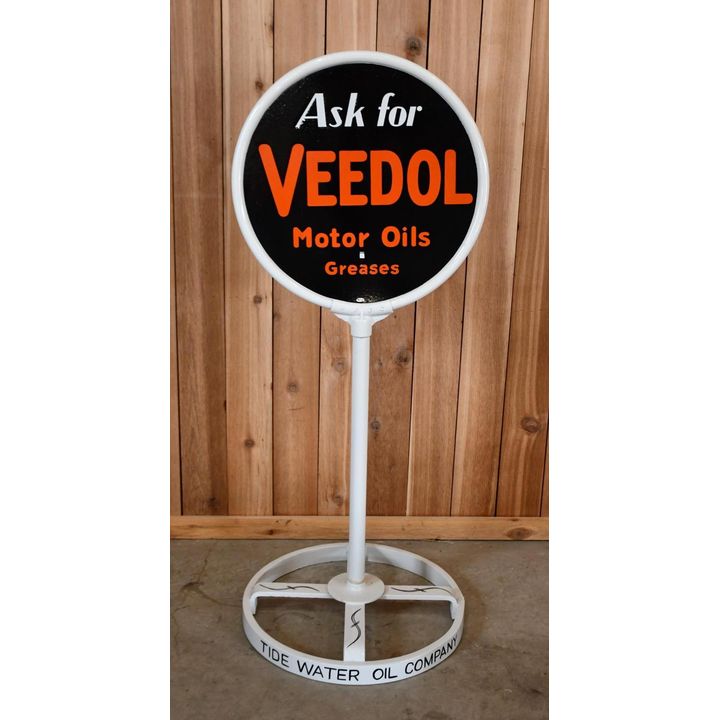 Ask for Veedol Motor Oils Grease Porcelain Curb Sign with Stand (TAC)