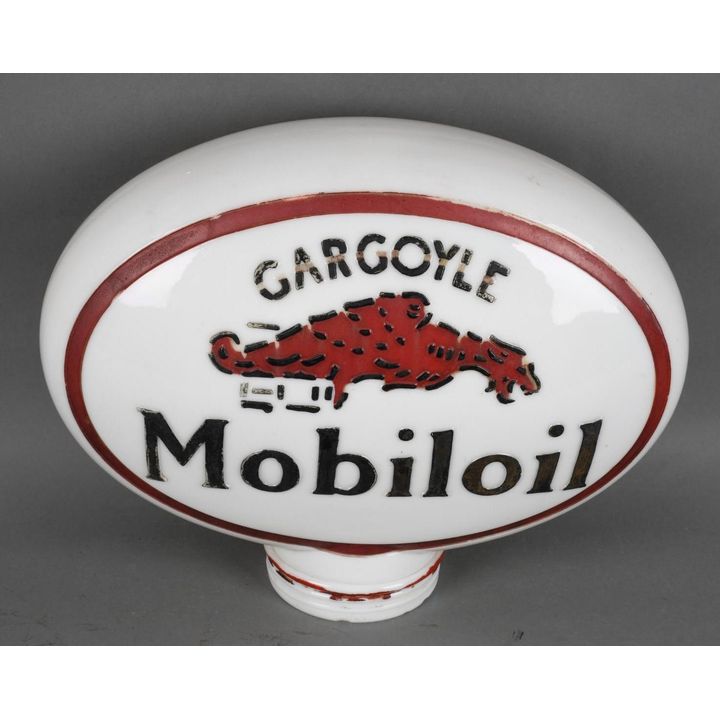 Gargoyle Mobiloil OPC Oval Milk Glass Cabinet Globe