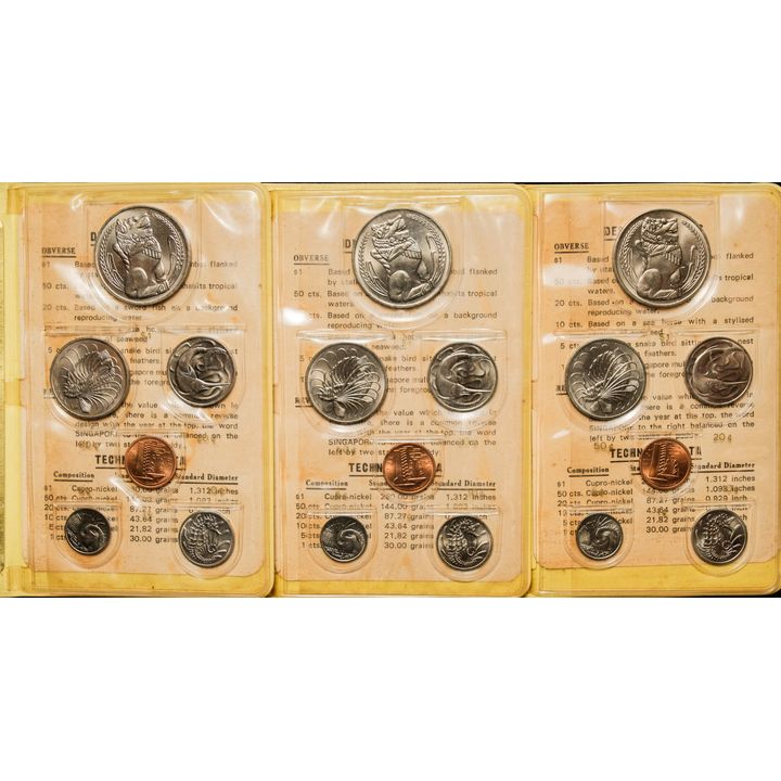 Singapore 1974 Mint Uncirculated Coins Set 1cent - $1 UNC Total 3 sets