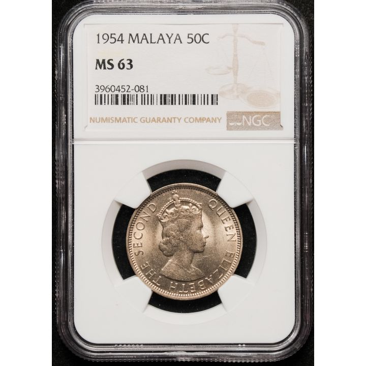 Malaya & British Borneo 1954 QE II 50cents NGC MS 63 (3960452-081) No Reserved Price!