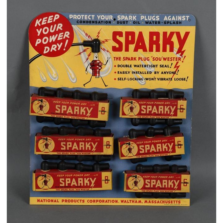 Sparky Spark Plug Rubber Covers Cardboard Display