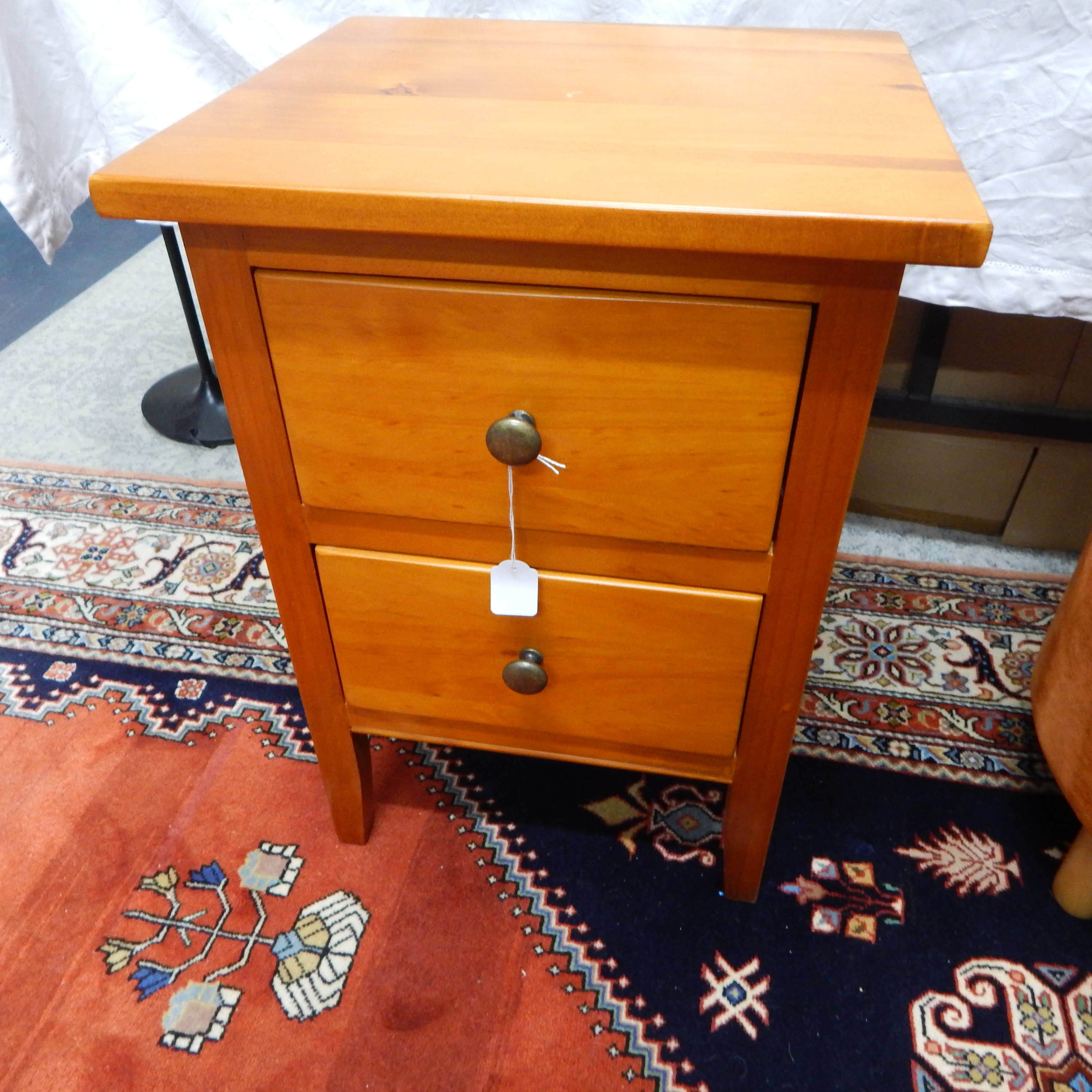 Wooden 2 drawer bed side unit — sold at auction in New Zealand for $90