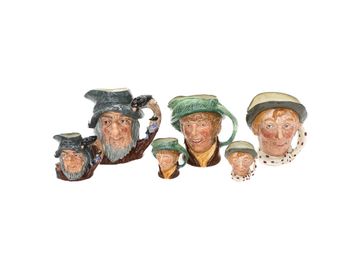 Collection of Vintage Royal Doulton Toby Mugs and Matching Miniature Mugs, Three Pairs, Six Total