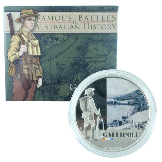 Australia 2011 'Famous Battles - Gallipoli' Coloured Proof Silver (999) $1, FDC