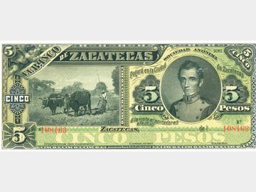 M575r – 5 Pesos El Banco de Zacatecas, Zacatecas (1891-1914). Remainder. AU+.