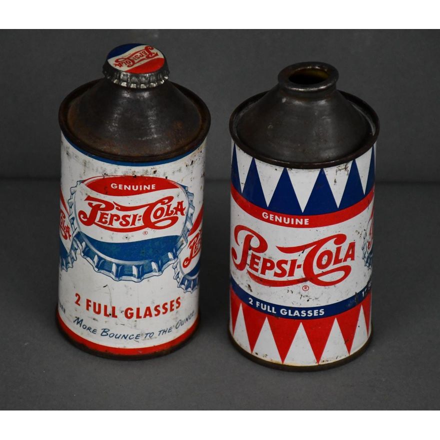 2-Different Pepsi:Cola Metal Cone Top Cans