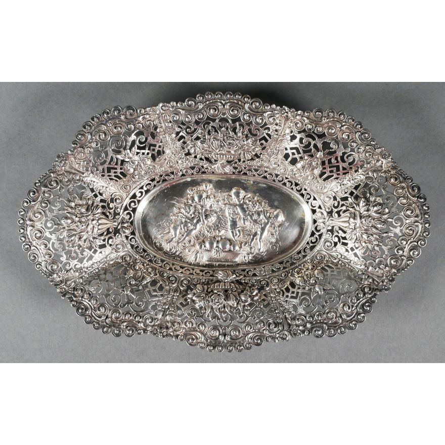 Antique German Silver Repousse Pierced Fruit Bowl