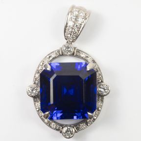 Stunning 'D-block' Natural Deep Blue Tanzanite & Diamond Pendant in 18ct White Gold