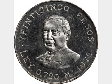 KM# 480 VAR – 25 Pesos 1972 Juárez Mo. NGC MS63 PL. POP 1.