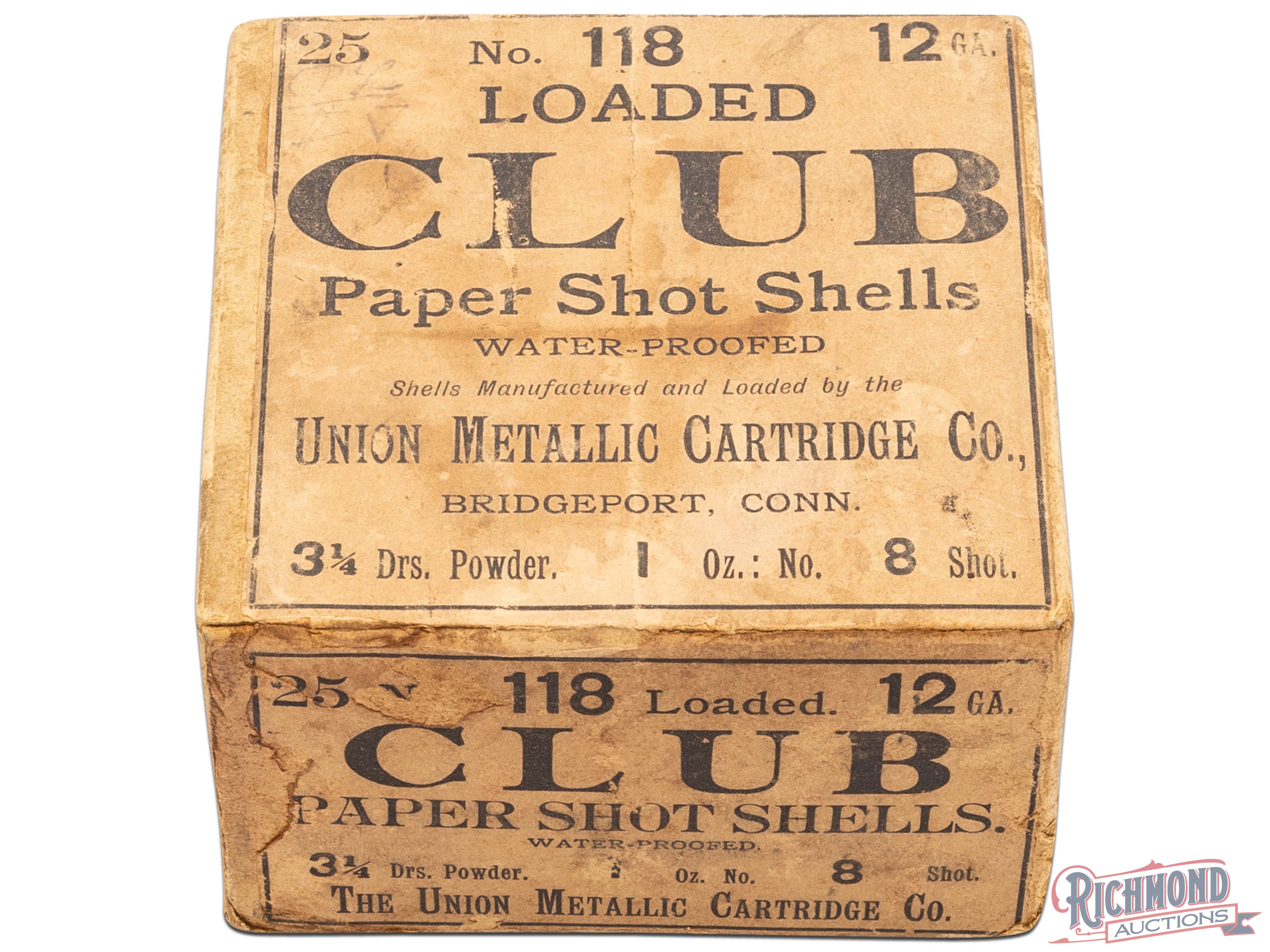 Union Metallic Cartridge Co. 12 Gauge Loaded Club Paper Shot Water ...