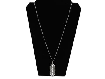 26 Inch Art Deco 14K White Gold Filigree Natural Diamond Necklace