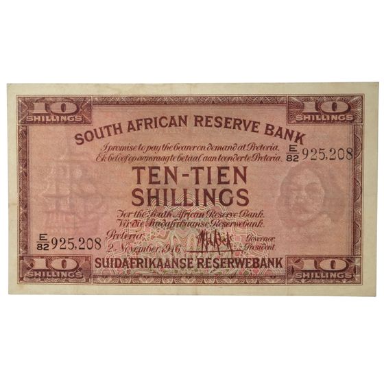 South Africa 'de Kock' 10 Shillings, 2 November 1946, good Very Fine