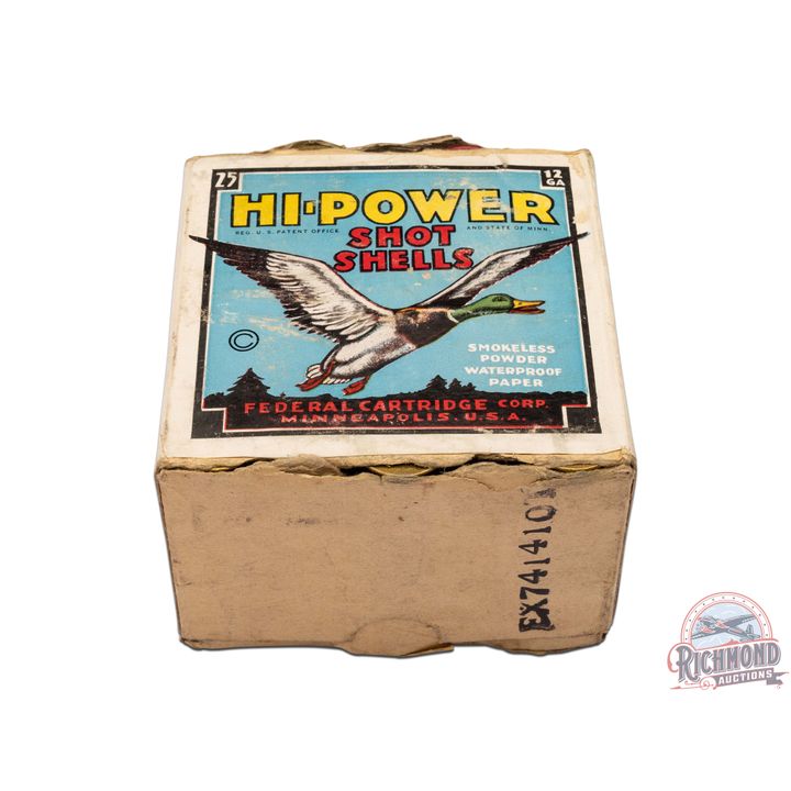 Full Box Federal Cartridge Hi-Power Shot Shells 12 GA Magnum Two Piece Black & Light Blue Box
