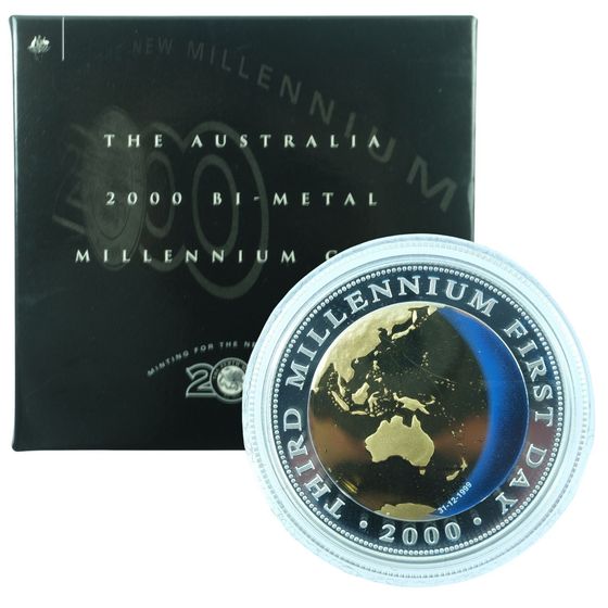 Australia 2001 'Millenium' Coloured Proof Bi-Metallic Gold & Silver $20, FDC