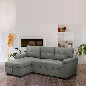 HOMESTOCK - 84.64in Velvet L Shaped Sleeper Sectional Sofa with Square Arms - Dark Gray