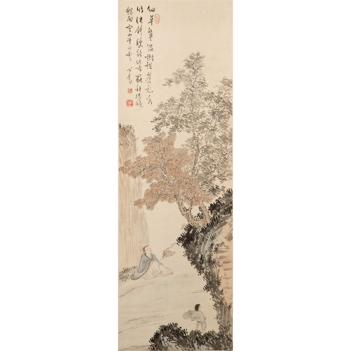 溥儒 山水人物立軸 A Chinese landscape painting, signed Pu Ru (Chinese, 1896-1963)