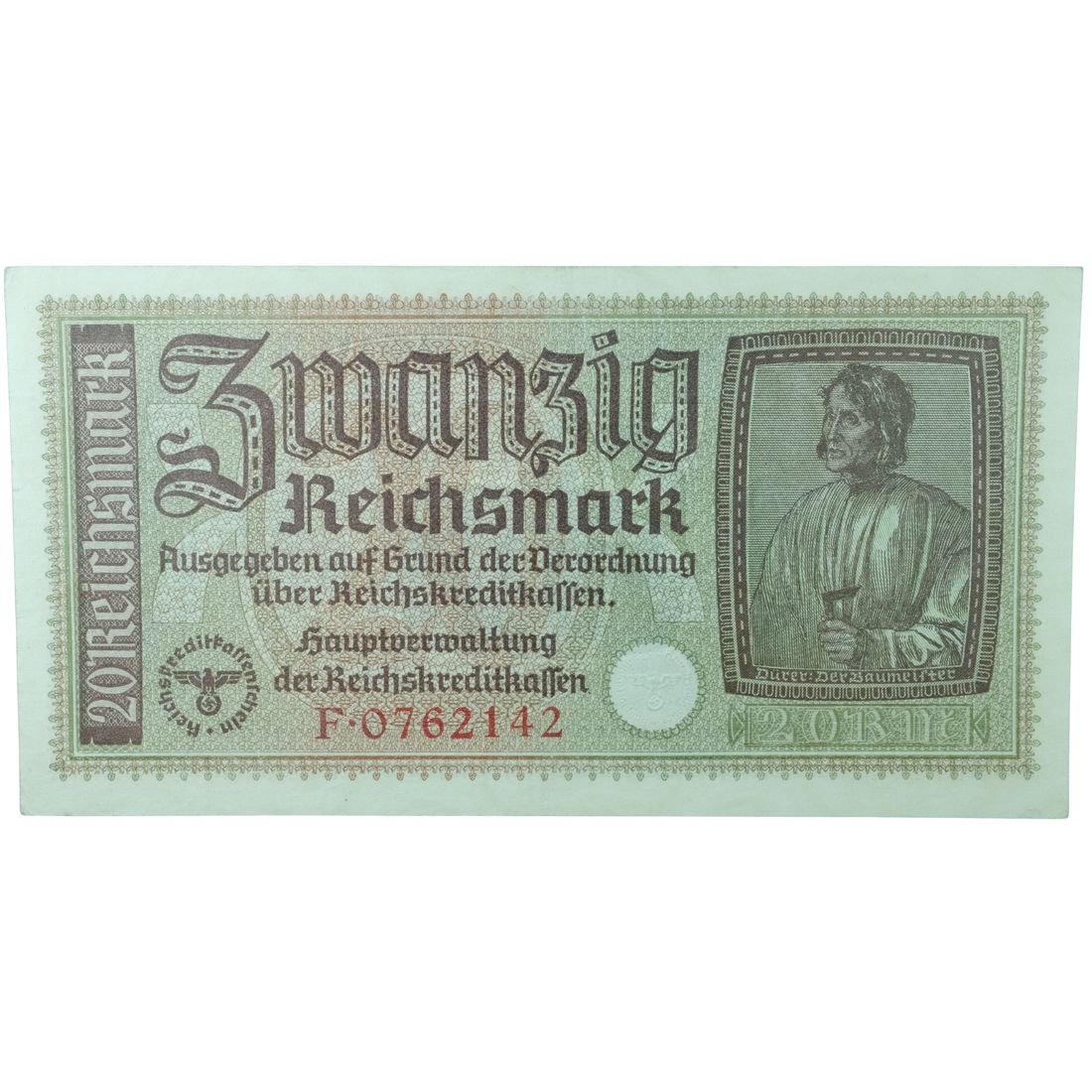 German Occupied Territories 1940 Zwanzig (20) Reichsmark, Extremely Fine