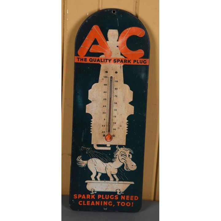 AC Spark Plugs w/Sparky Logo Metal Thermometer (TAC)