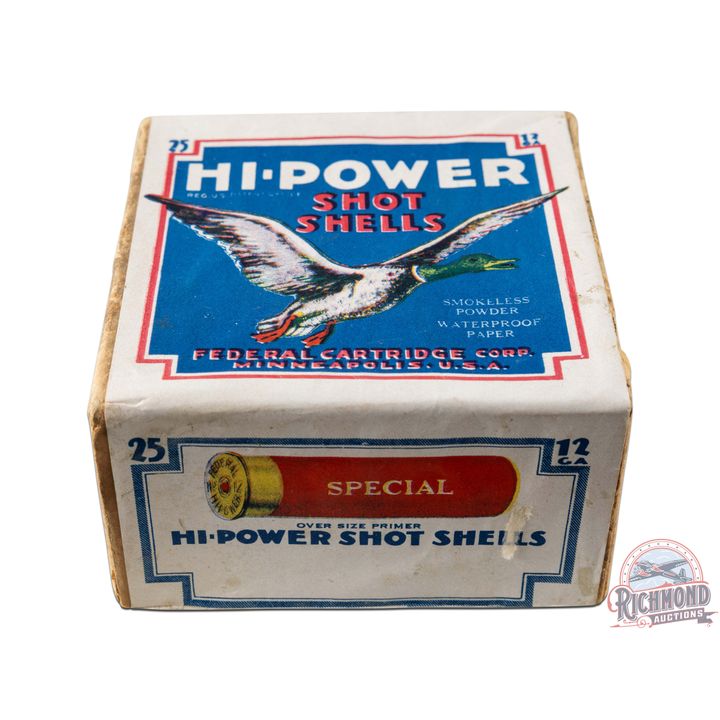 NOS Label Federal Cartridge Hi-Power Shot Shells 12 GA on Two Piece Box