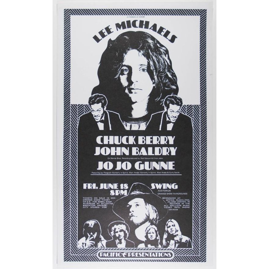 1971 Lee Michaels Chuck Berry Swing Auditorium Poster Near Mint 89