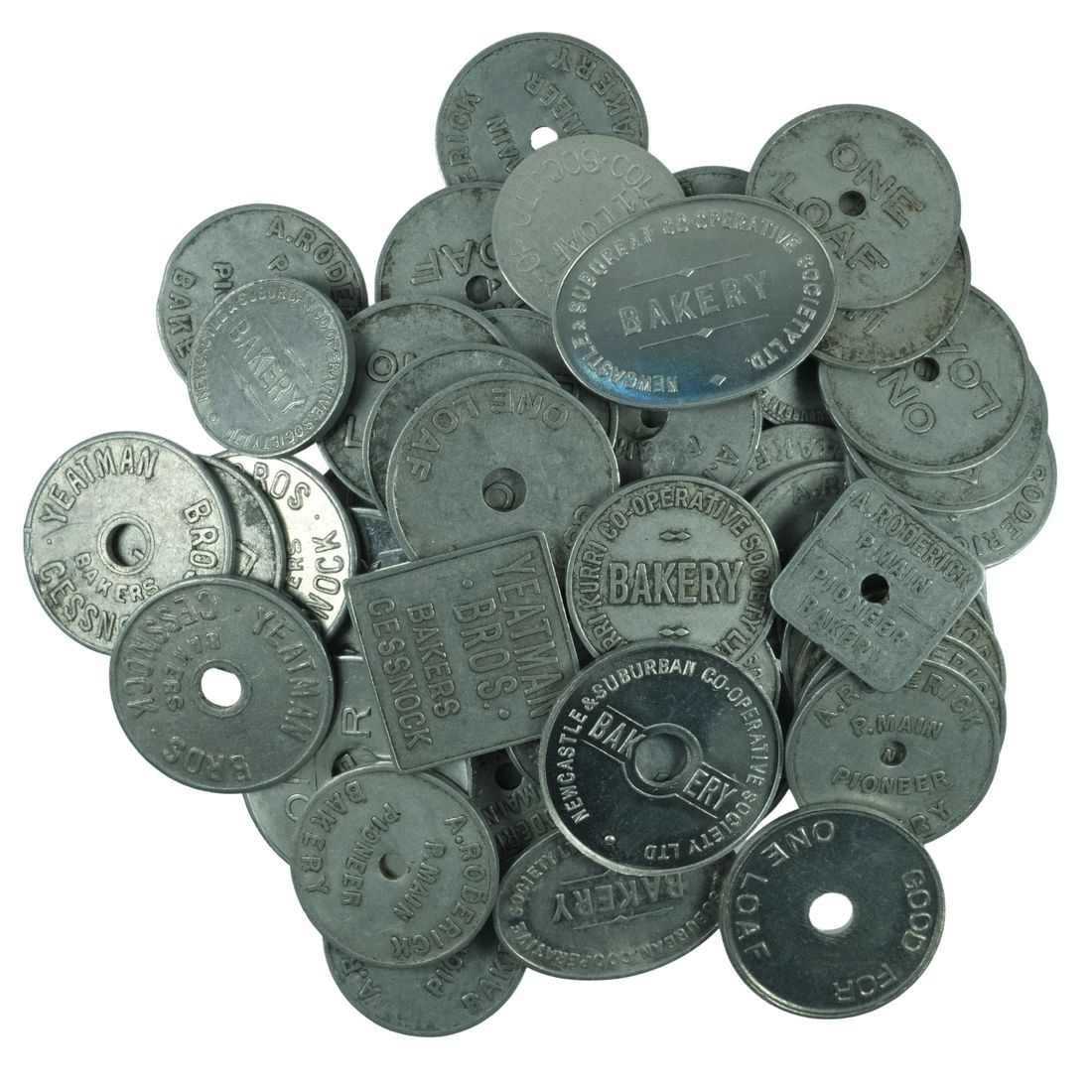 Australia - Post WW11 Bread and Milk Ration Tokens, Various Grades (50 items)