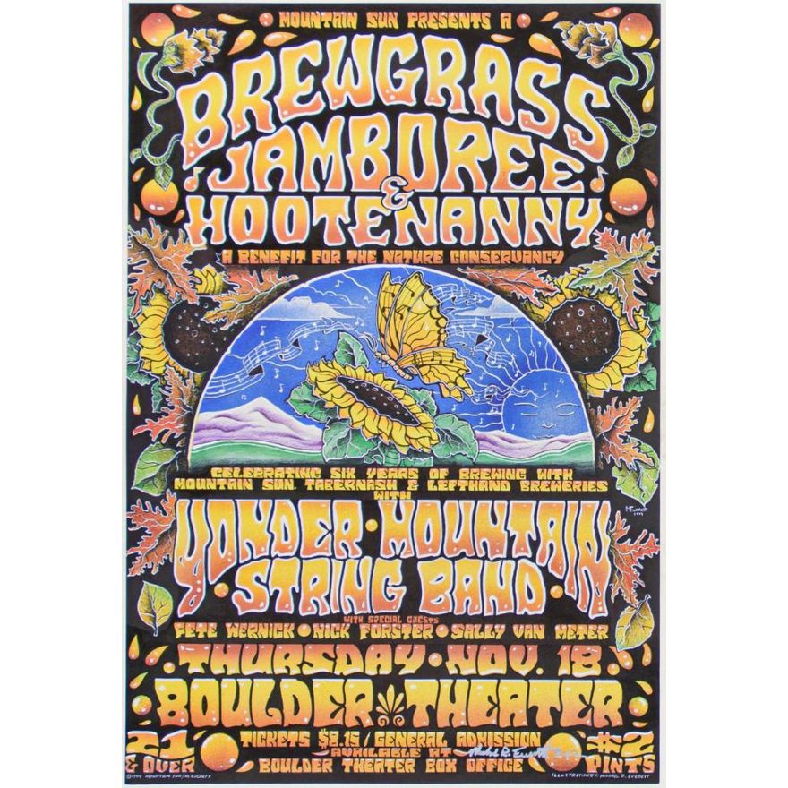 1999 Yonder Mountain String Band Boulder Theater Signed Everett Poster Near Mint 89