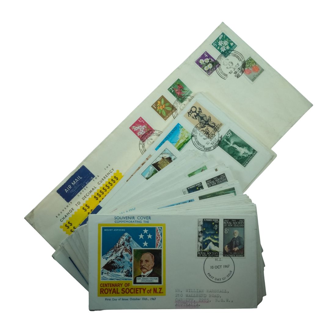 New Zealand 1967 - 1969 First Day Covers, All used and addressed, (45 Different)