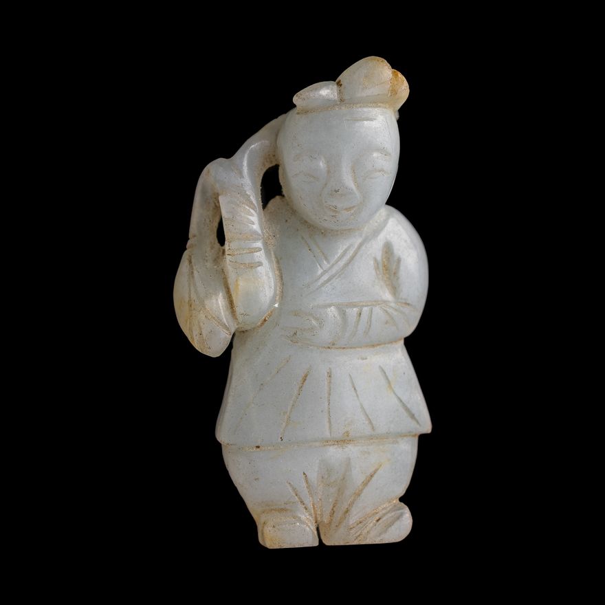 十九世紀 玉雕童子 A Chinese carved jade boy, 19th century