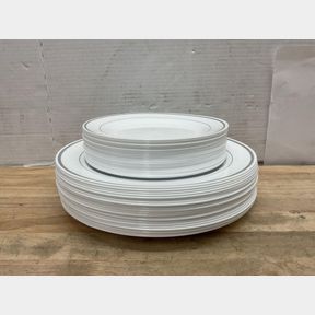 JL Prime - Plastic Plates Set - Silver - 48 Pieces (1 Dinner Plate & Saucer Cracked)