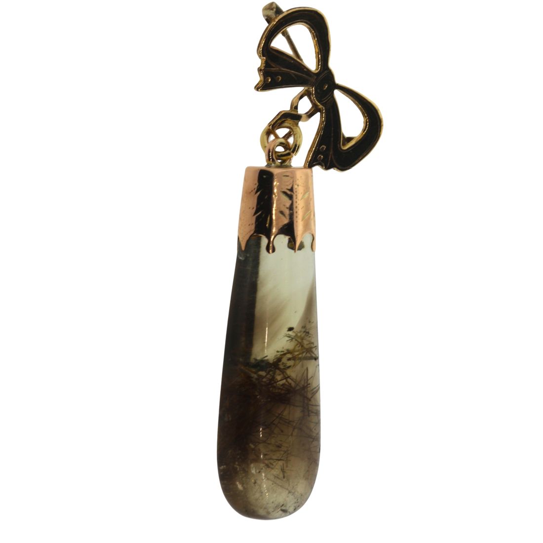 Bow Brooch in 9ct Yellow Gold with Rutile Quartz adornment