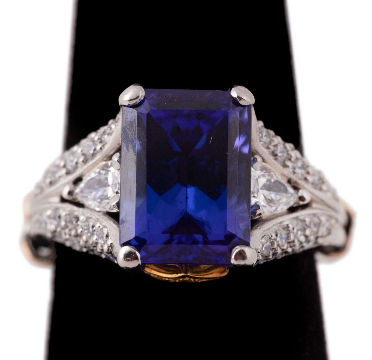 KREMENTZ TANZANITE, DIA., PLAT. & 18K GOLD RING