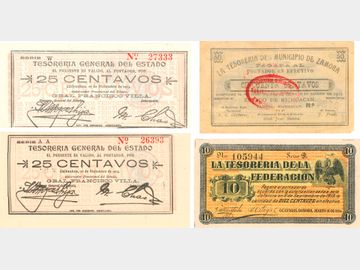 (Lote de 4 piezas) Billetes de Tesorería, Chihuahua, Michoacán y Sonora.