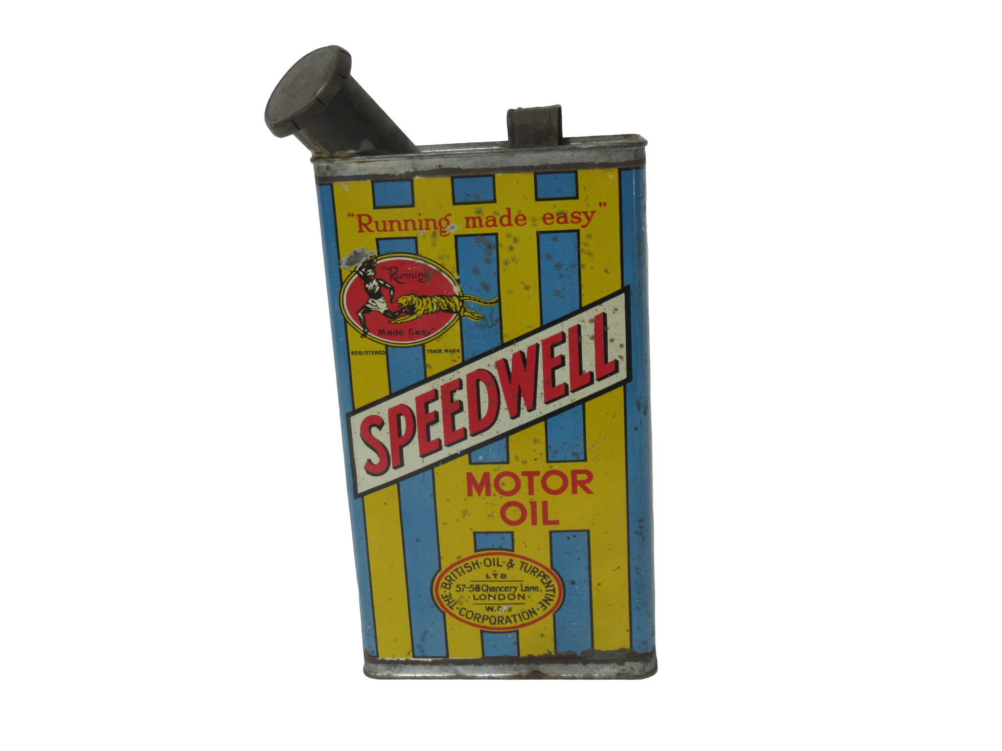 SPEEDWELL TIN 1 GALLON WITH ORIGINAL CAP. VGC AND NEAT GRAPHICS . 7 X 5 ...
