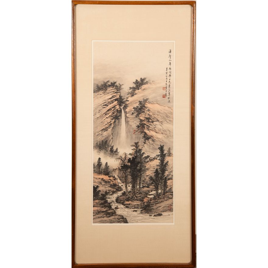 黃君璧 山水鏡框 A Chinese landscape painting, signed Huang Junbi (Chinese, 1898-1991)