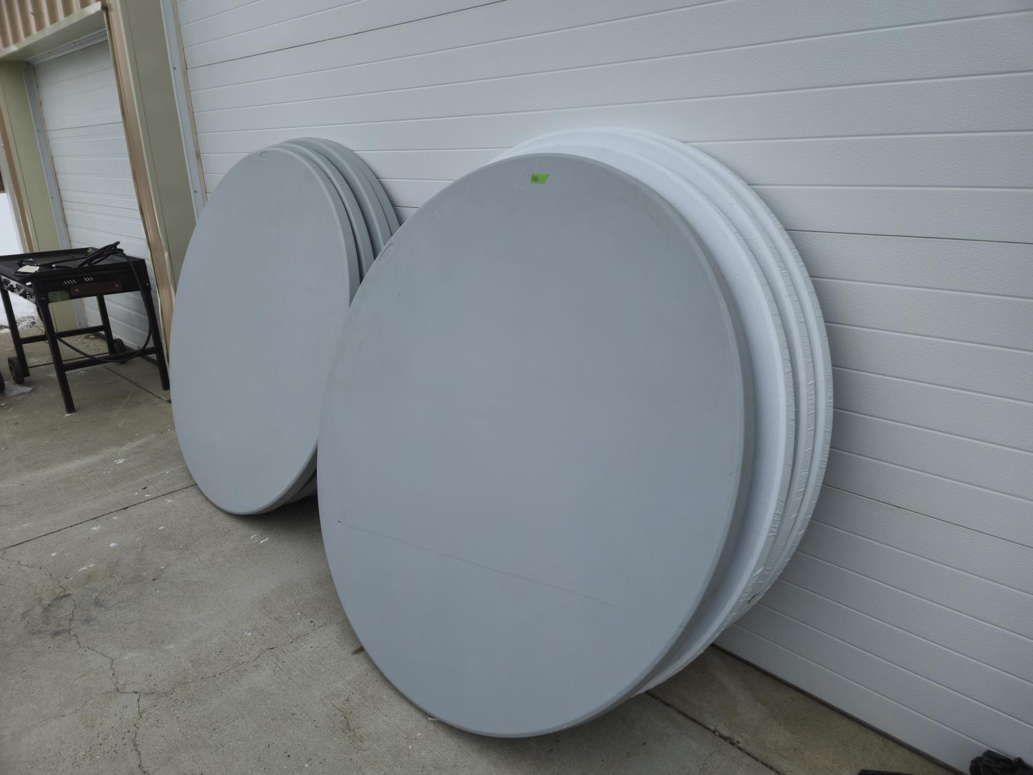 (8) 5 Ft Round Poly Folding Tables & (76) Stacking Chairs On Rolling ...