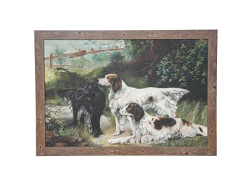 Early 20th C. Dog Painting, Oil on Canvas