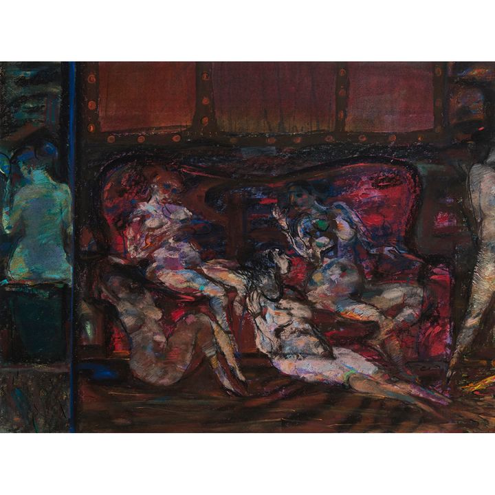 SIR ROBIN PHILIPSON R.A., P.R.S.A., R.S.W., R.G.I., L.L.D. (SCOTTISH 1916-1992) LADIES IN WAITING 59cm x 78cm (23.25in x 30.75in...
