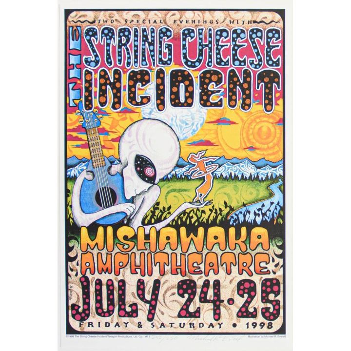 1998 String Cheese Incident Mishawaka Amphitheatre LE Signed Everett Poster Near Mint 89