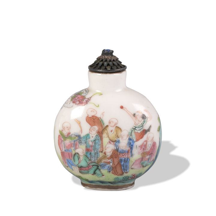 Chinese Famille Rose Luohan Snuff Bottle, 19th Century